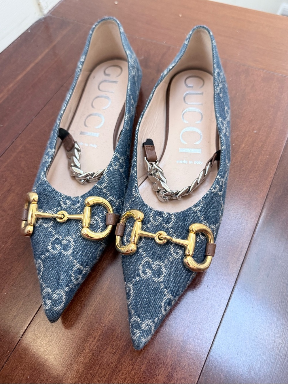Gucci Denim GG Monogram Horsebit Chain Embellished flats - Picture 2 of 3